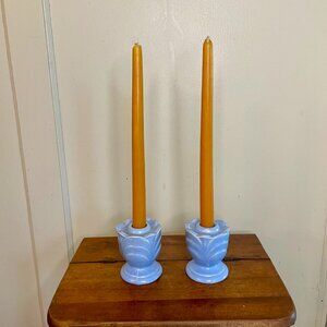 Vintage Periwinkle Blue Ceramic Candle Holder Pair